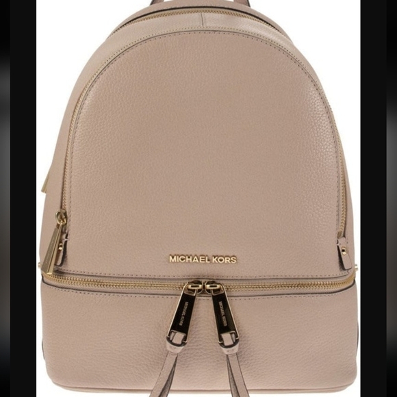 Michael Kors MK Rhea Medium Leather Backpack Soft Pink Gold - Picture 1 of 4